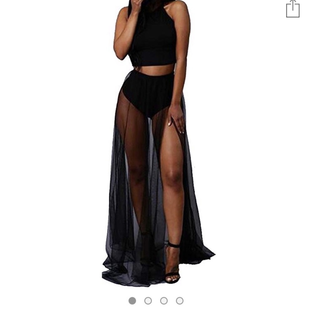 Sexy Crip Top Long Chiffon Skirt set XL
